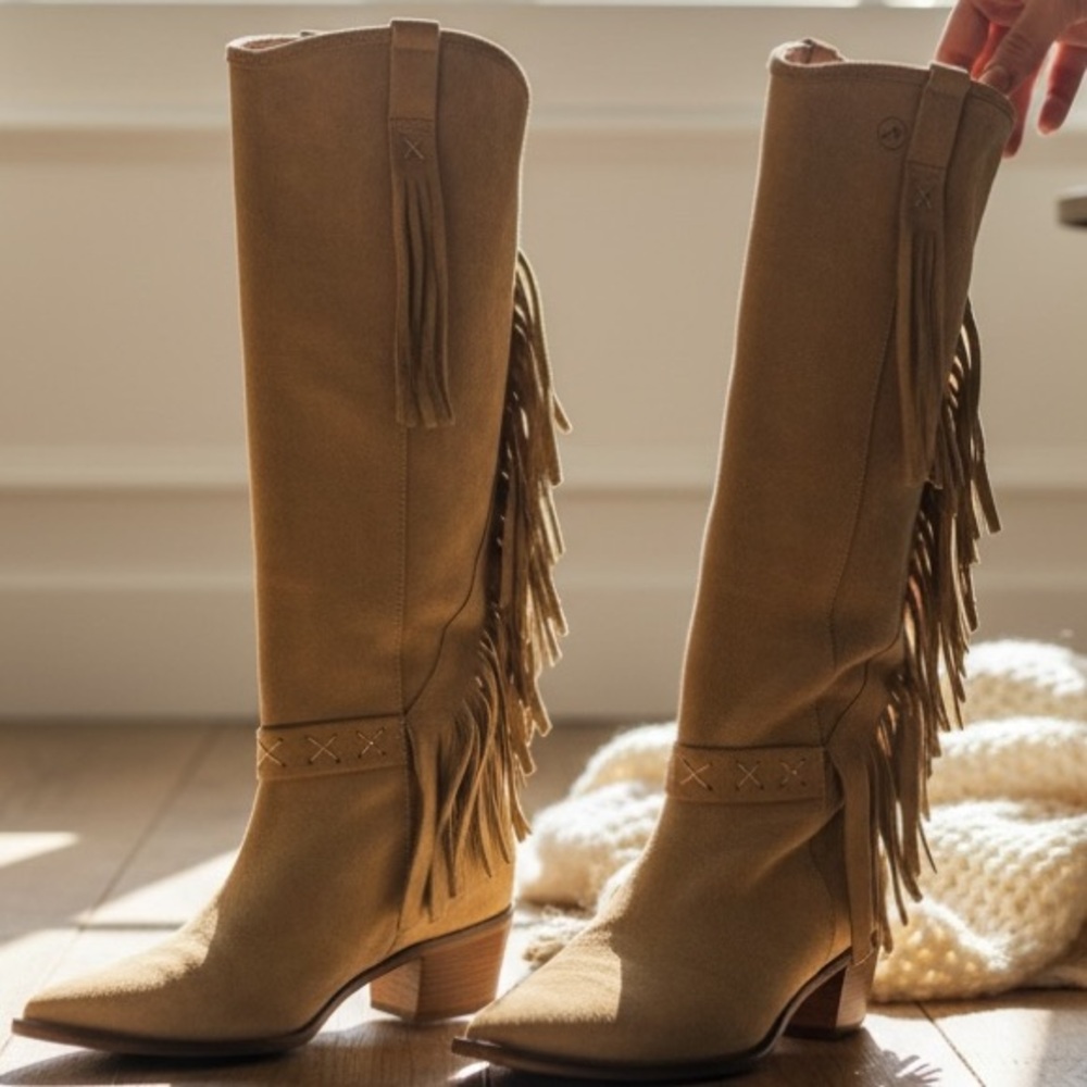 Bronx Tan‎ Fringe Boho Western Cowgirl Heeled Boots